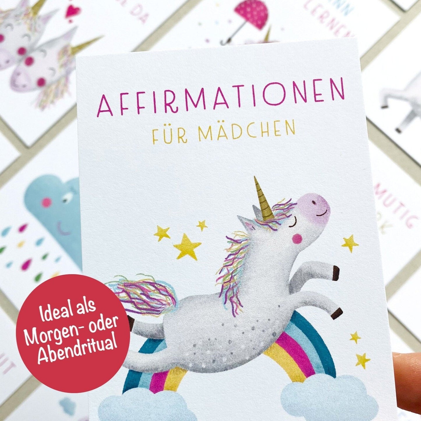 Affirmationskarten "Einhorn" im Stoffsäckchen