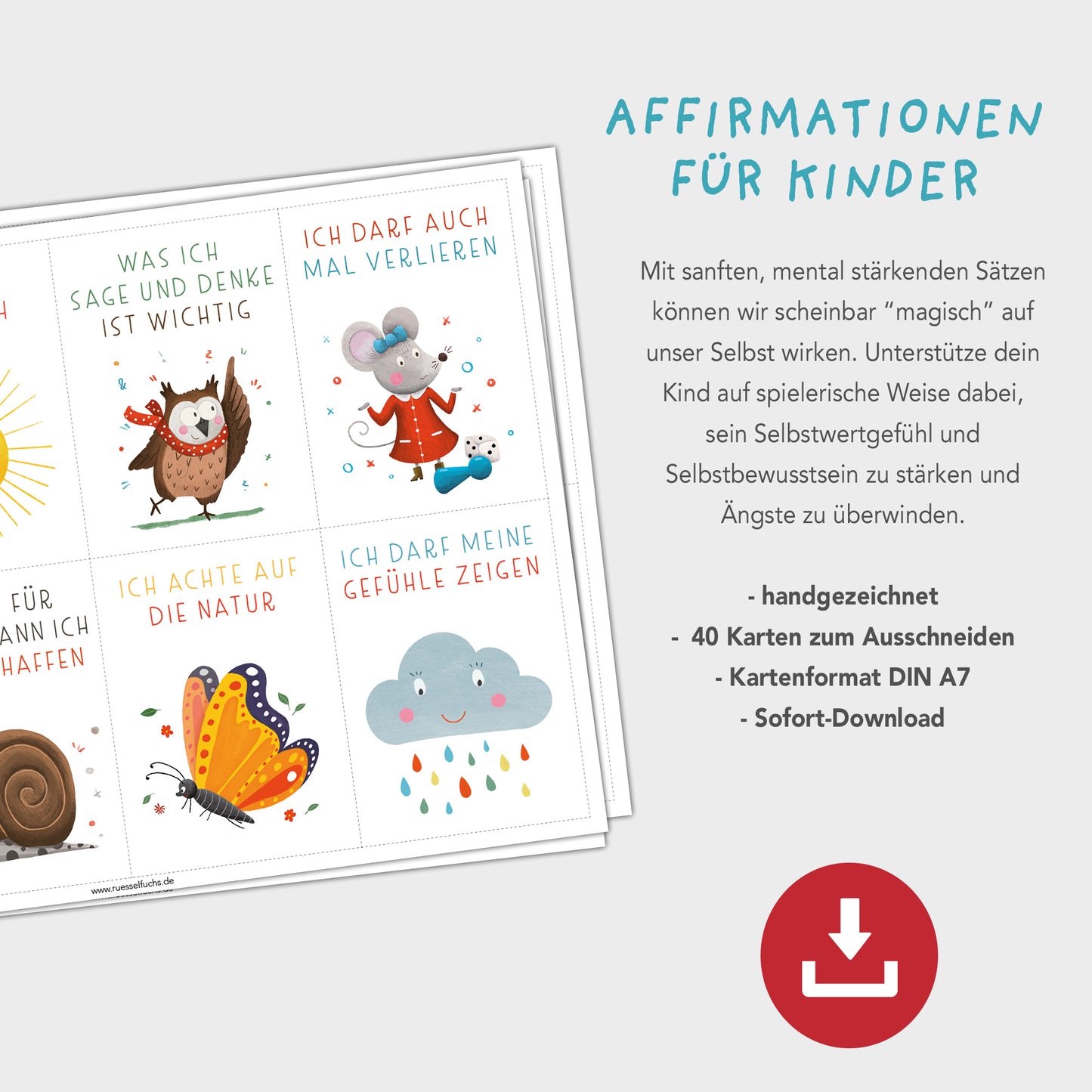 40 Affirmationskarten für Kinder zum Ausdrucken | PDF Download