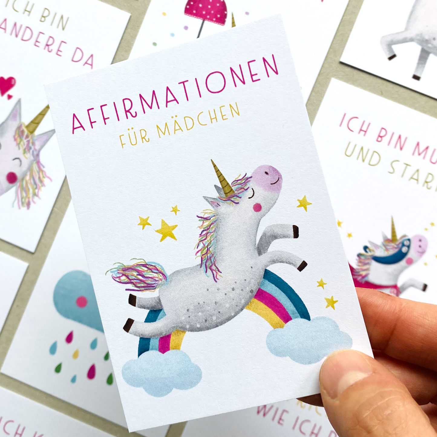 Affirmationskarten "Einhorn" im Stoffsäckchen