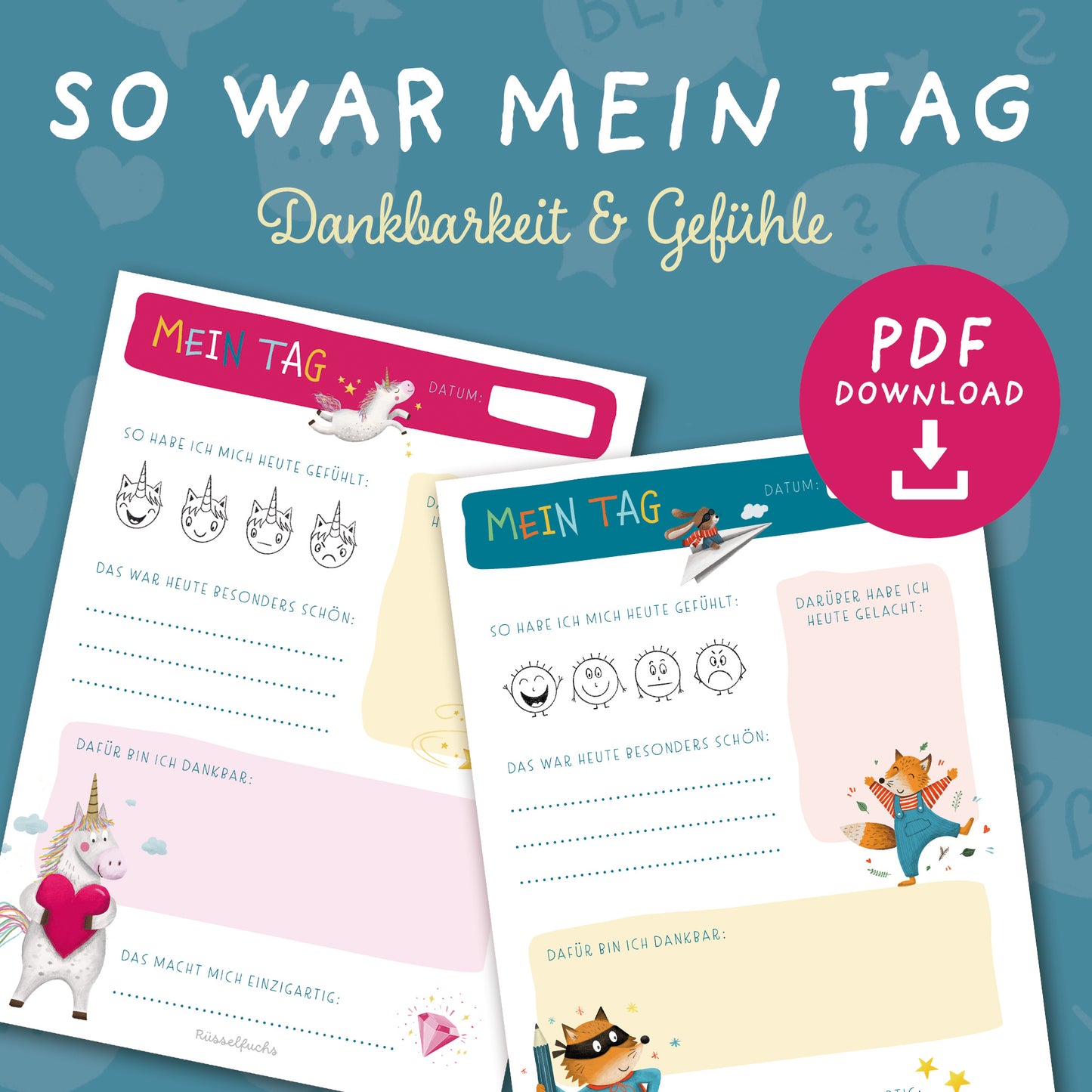 Tagesrückblick für Kinder PDF zum Ausdrucken– Gefühle, Dankbarkeit & Selbstwert | PDF Download