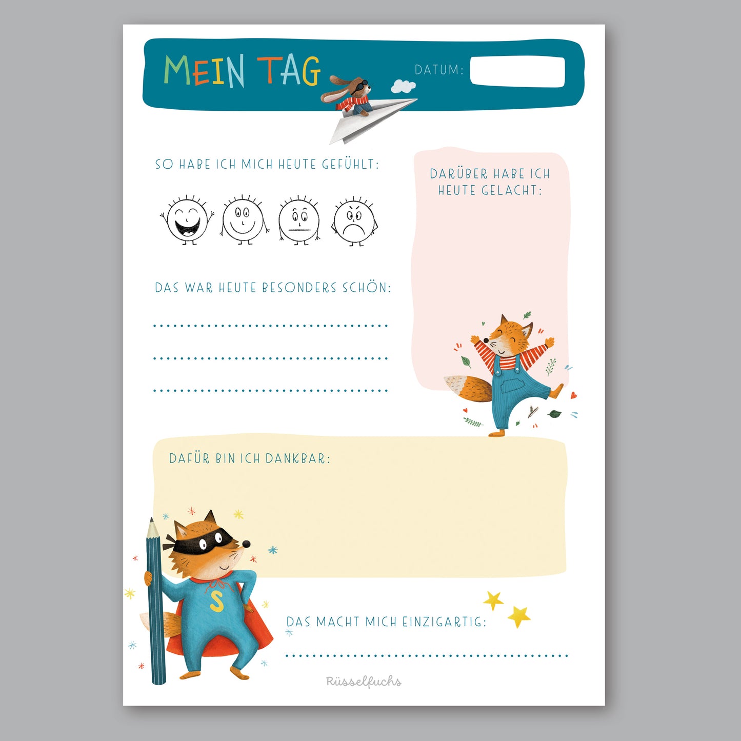 Tagesrückblick für Kinder PDF zum Ausdrucken– Gefühle, Dankbarkeit & Selbstwert | PDF Download