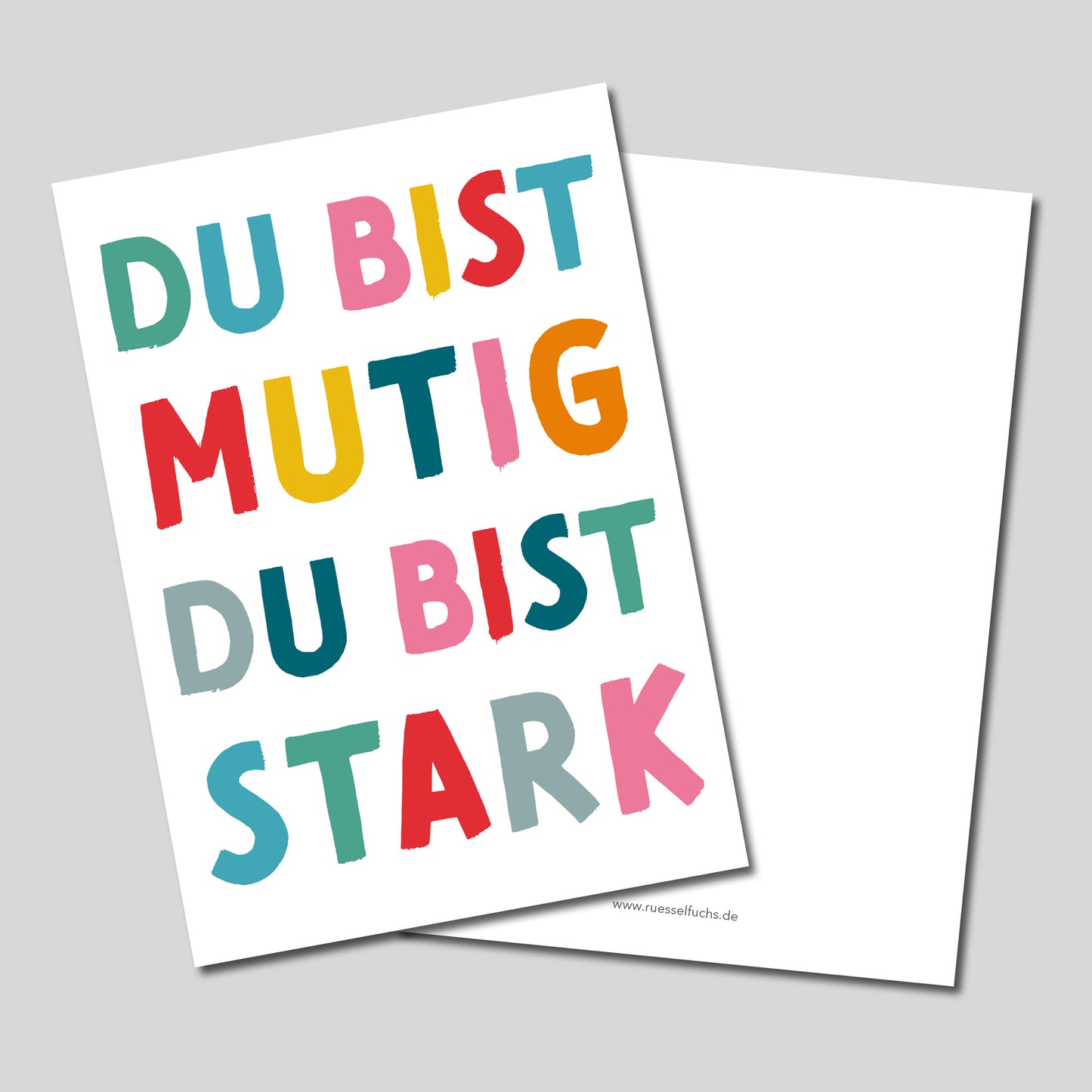 Ermutigende Postkarte mit Spruch ‚Du bist mutig, du bist stark‘