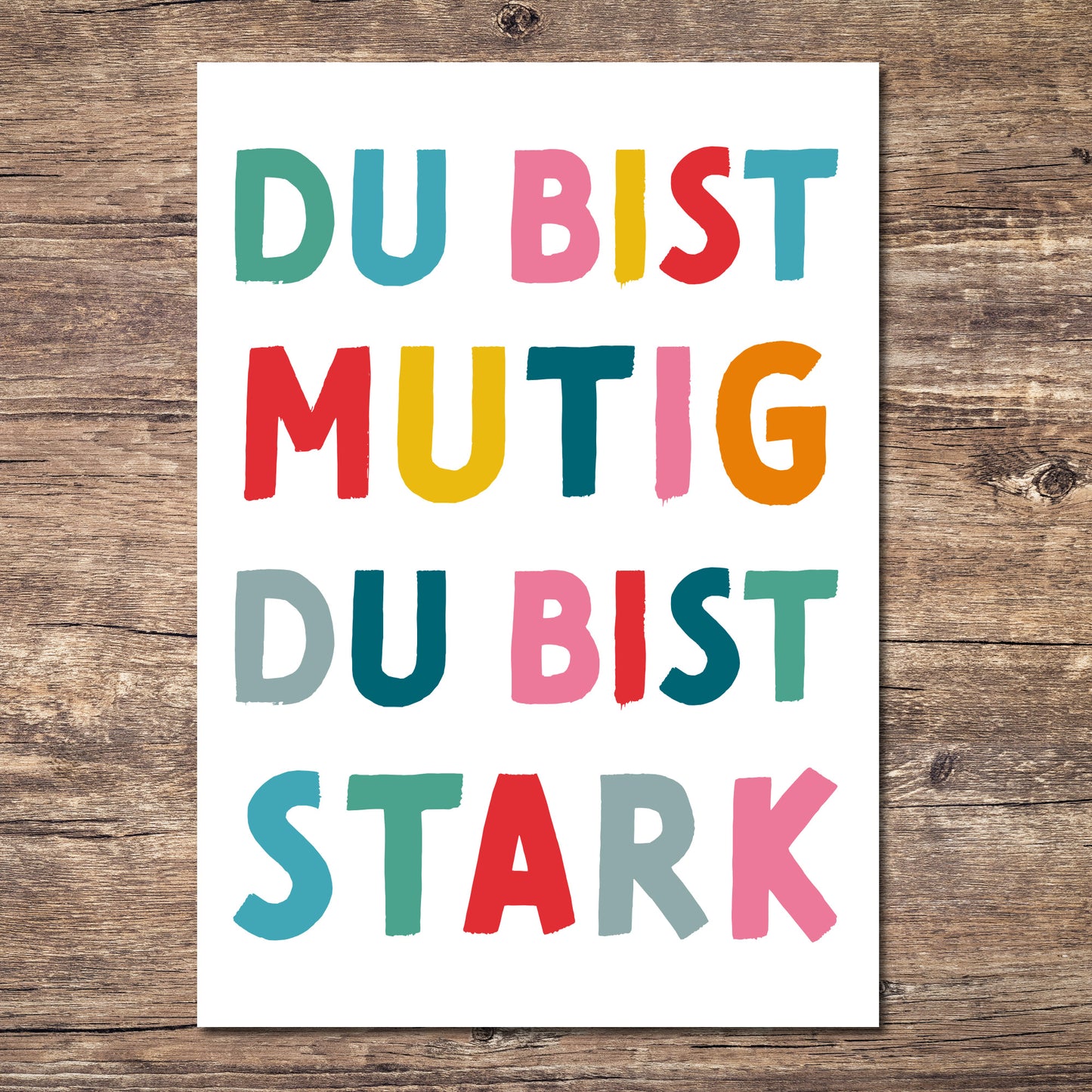 Ermutigende Postkarte mit Spruch ‚Du bist mutig, du bist stark‘