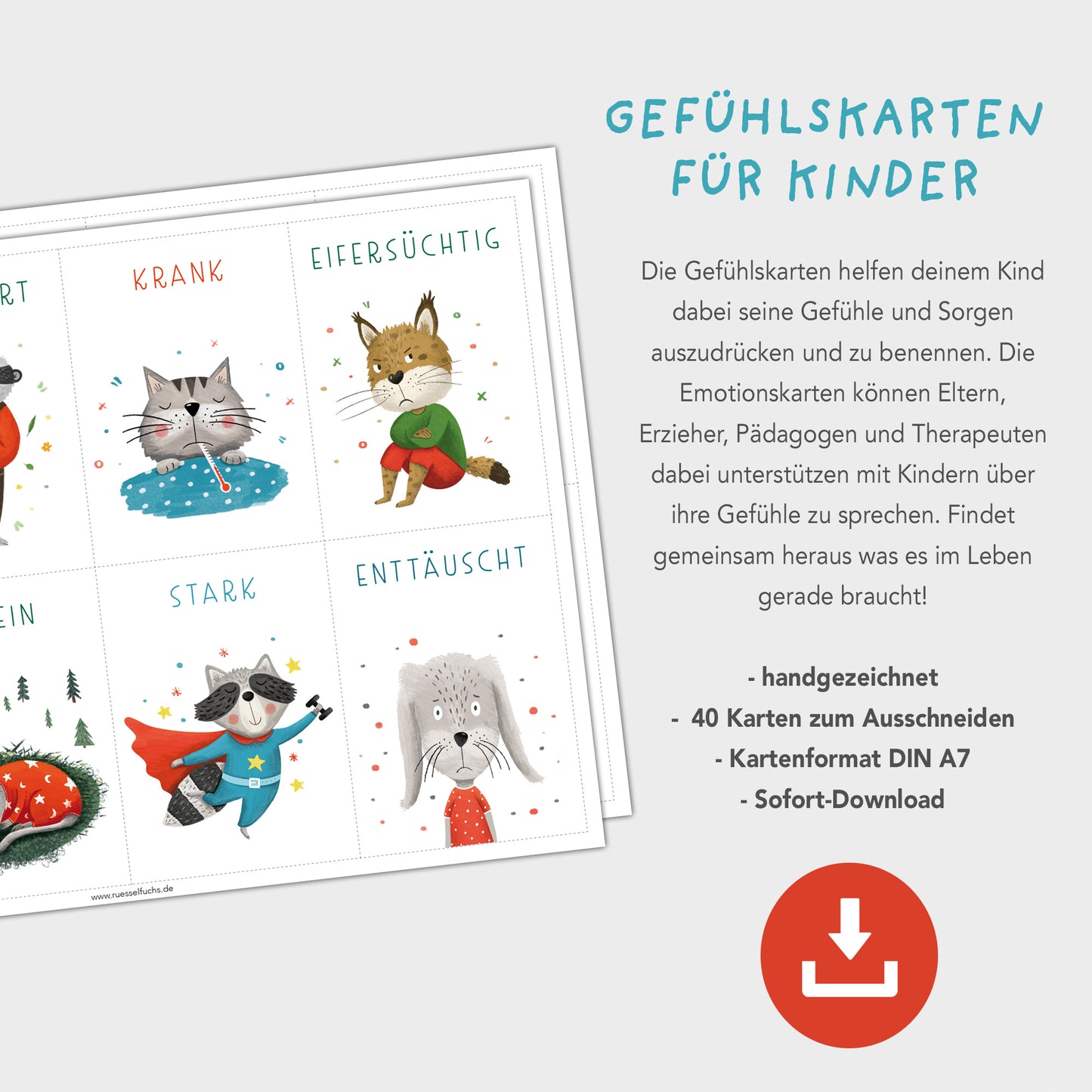 40 Gefühlskarten für Kinder zum Ausdrucken | PDF Download