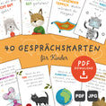 Bild in Galerie-Betrachter laden, Downloadbare Gesprächskarten zum Ausdrucken: 40 Karten mit anregenden Fragen und Illustrationen, die einfach heruntergeladen, ausgeschnitten und genutzt werden können, um Kommunikation und Austausch zu fördern.