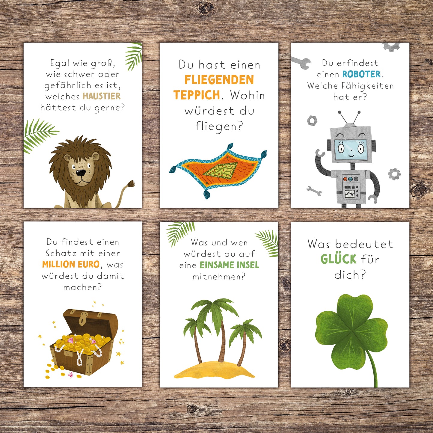 Downloadbare Gesprächskarten zum Ausdrucken: 40 Karten mit anregenden Fragen und Illustrationen, die einfach heruntergeladen, ausgeschnitten und genutzt werden können, um Kommunikation und Austausch zu fördern.