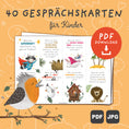 Bild in Galerie-Betrachter laden, Downloadbare Gesprächskarten zum Ausdrucken: 40 Karten mit anregenden Fragen und Illustrationen, die einfach heruntergeladen, ausgeschnitten und genutzt werden können, um Kommunikation und Austausch zu fördern.