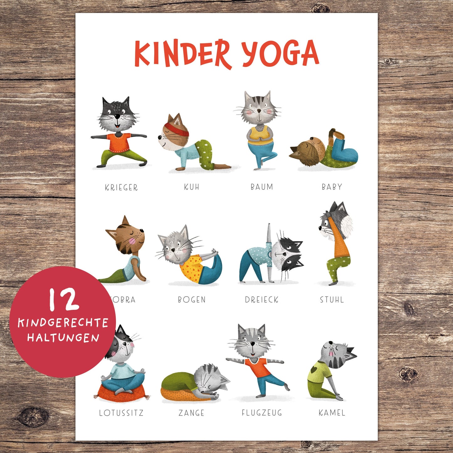 kinder yoga poster katzen