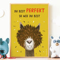 Bild in Galerie-Betrachter laden, Kinderposter mit Alpaka und der Aufschrift „Du bist perfekt so wie du bist“. Motivierendes Mutmacher-Poster als PDF-Download für mehr Selbstvertrauen und Selbstliebe.