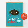 Bild in Galerie-Betrachter laden, Mutmacher-Poster für Kinder mit einer liebevoll illustrierten Spinne und der Botschaft „Du darfst anders sein“. PDF-Download zur Stärkung von Selbstvertrauen, Individualität und Selbstannahme.