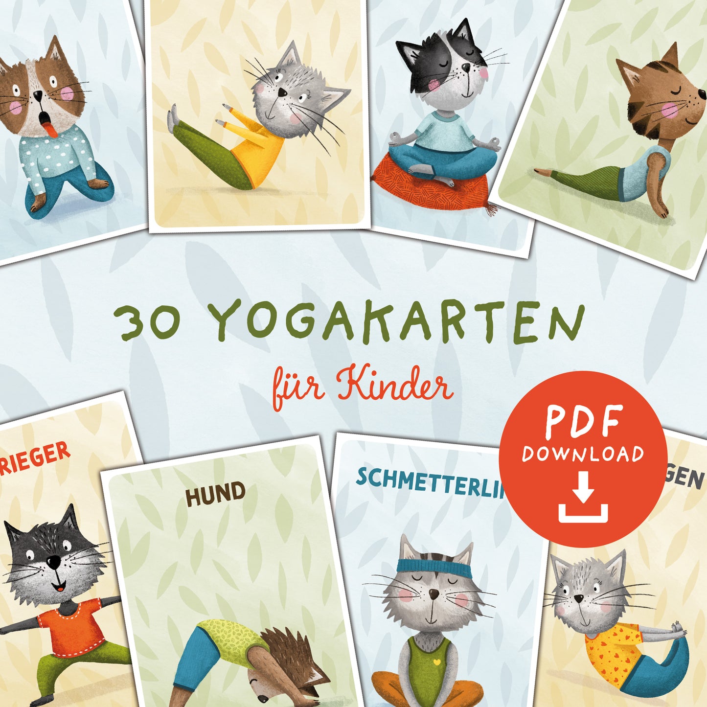 Yogakarten für Kinder mit Katzen zum Ausdrucken | PDF Download