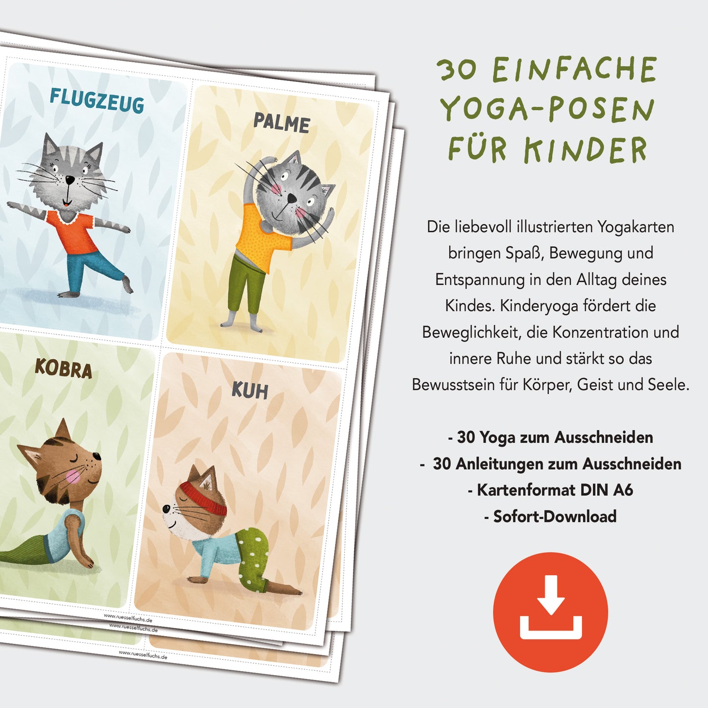 Yogakarten für Kinder mit Katzen zum Ausdrucken | PDF Download
