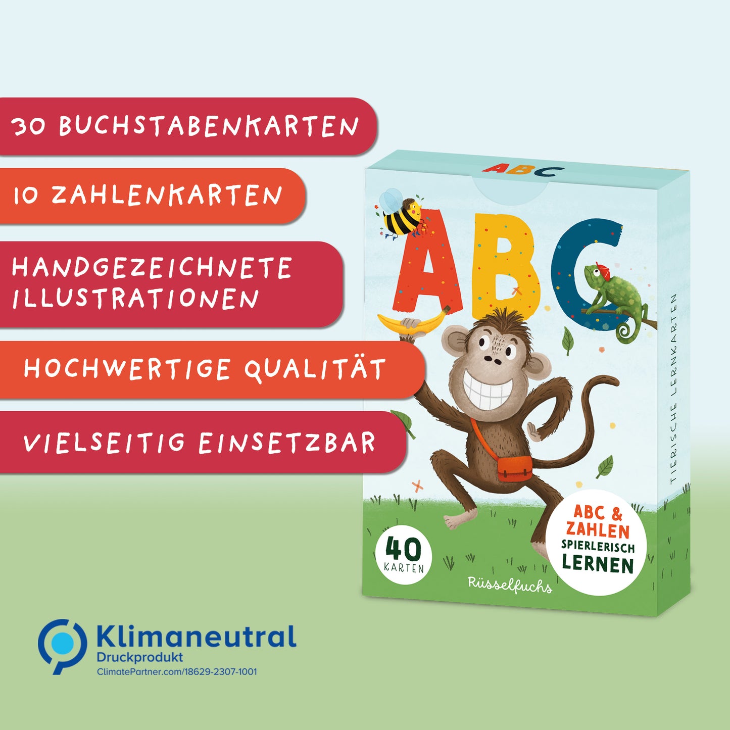 ABC-Kartenset mit 30 Buchstabenkarten und 10 Zahlenkarten