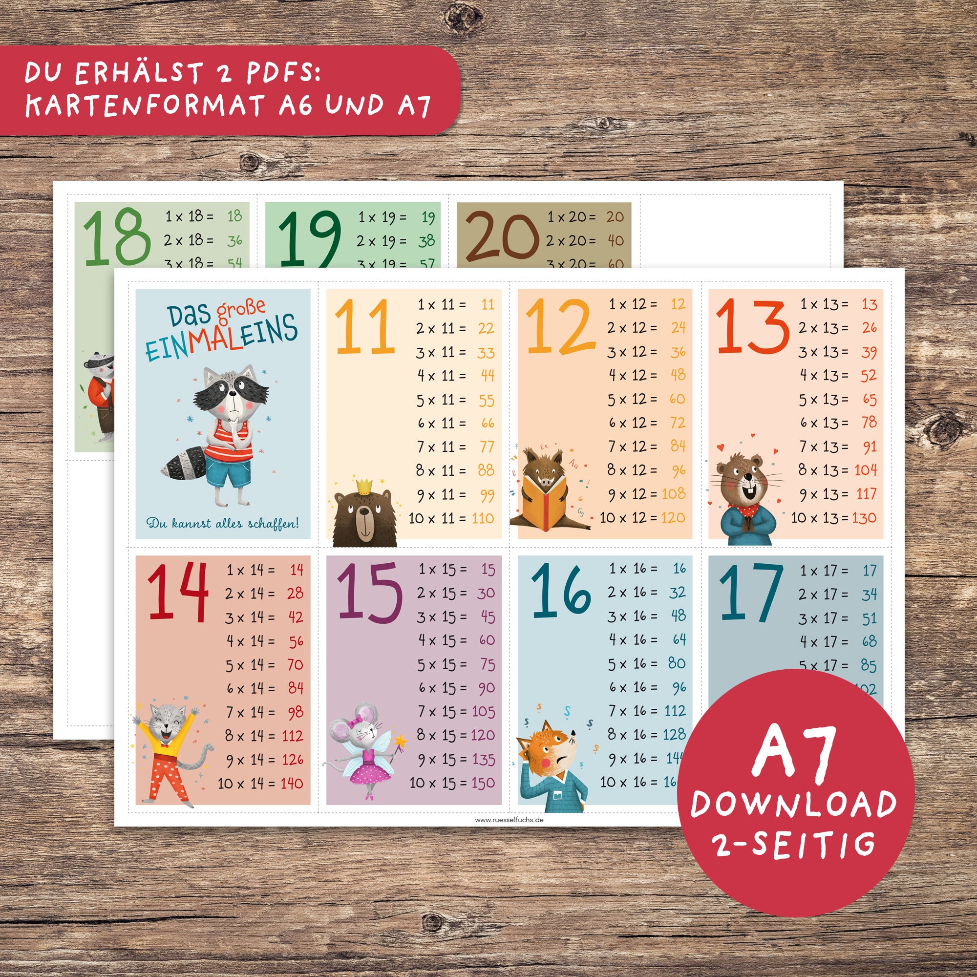 Einmaleins-Karten 11–20 für Kinder | PDF Download