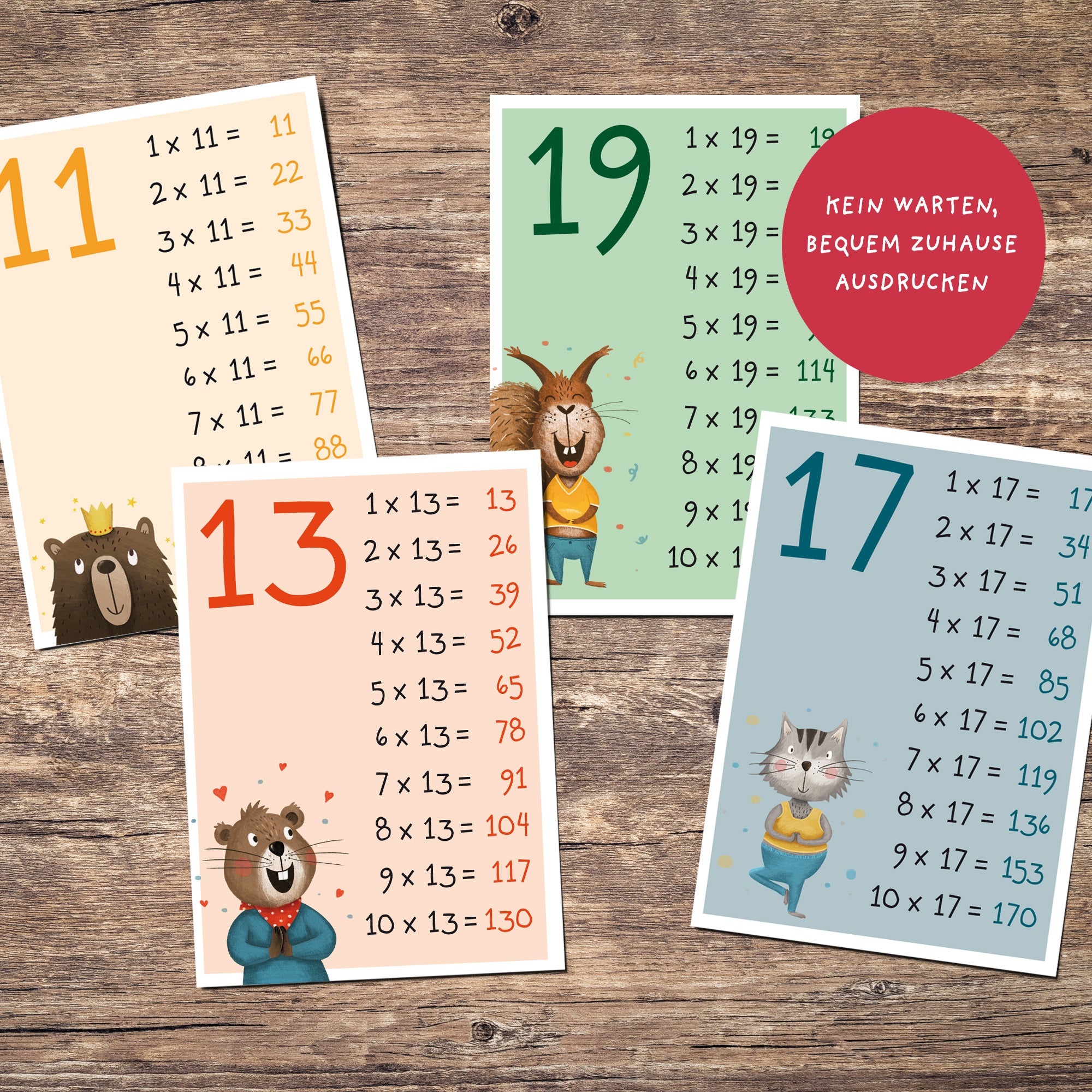 Einmaleins-Karten 11–20 für Kinder | PDF Download