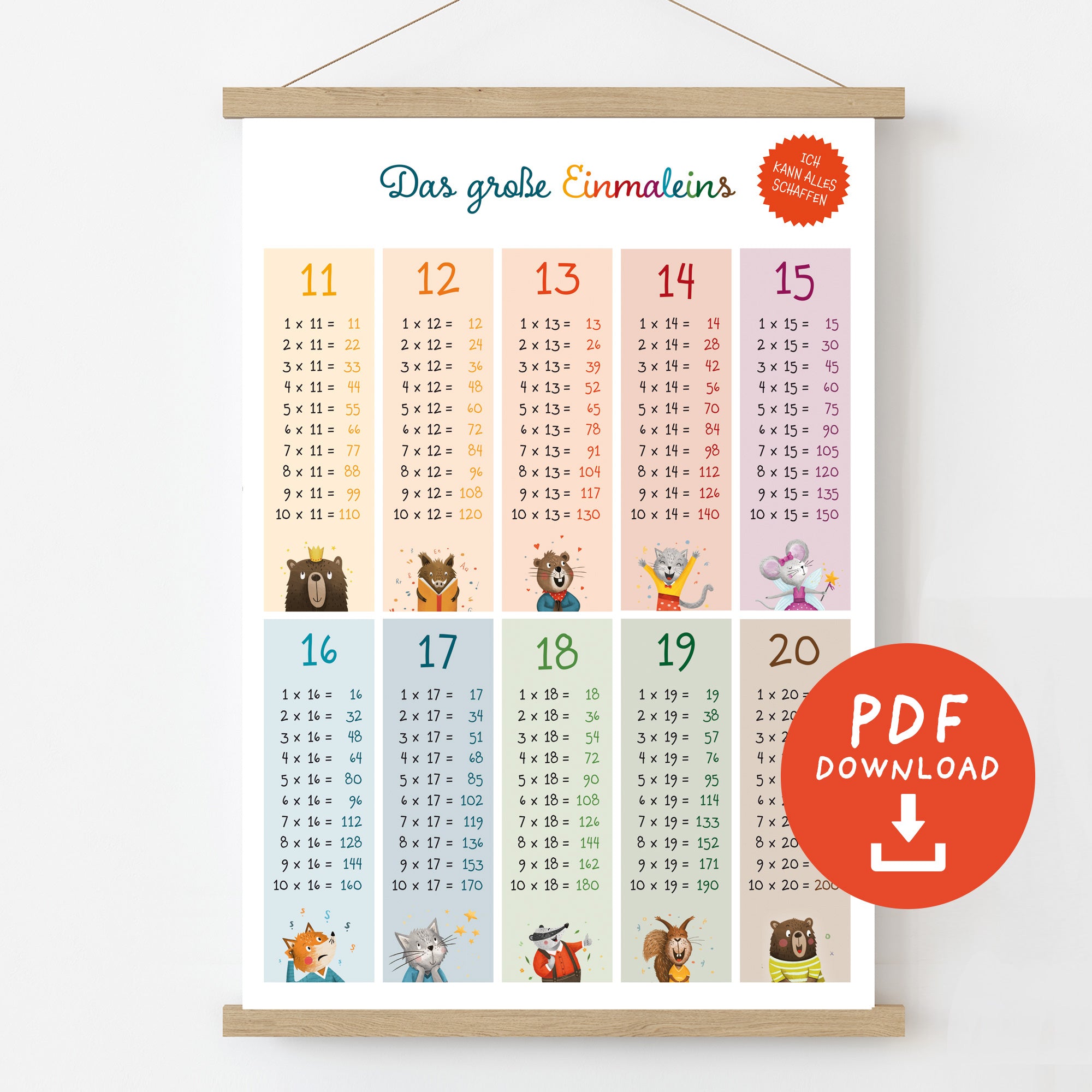 Einmaleins-Poster 11–20 – Lernposter für Kinder | PDF Download
