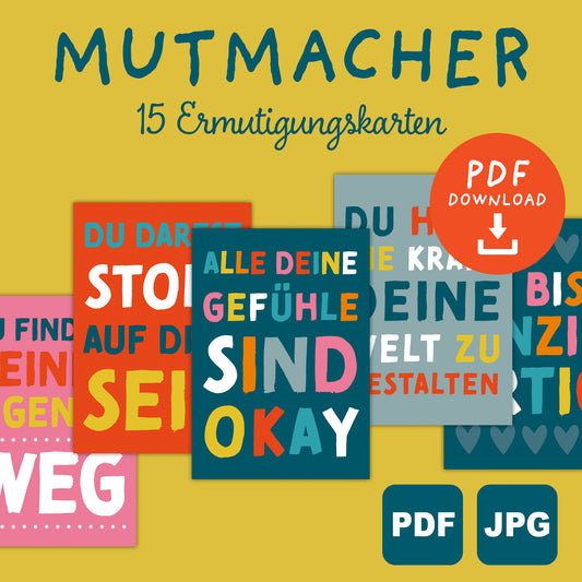 Mutmacher Postkarten bunt | 15 Motive | PDF Download