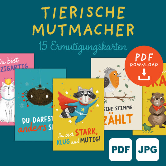 Tierische Mutmacher Postkarten | 15 Motive | PDF Download