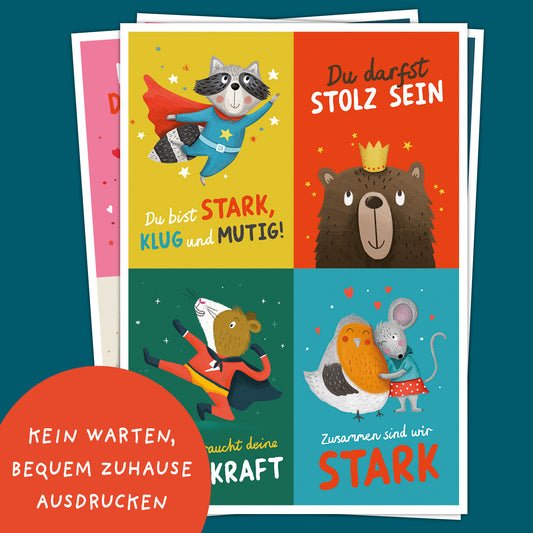 Mutmacher-Karten Digital Download – Vorschau 4, handgezeichnete Motivationskarten für Kinder