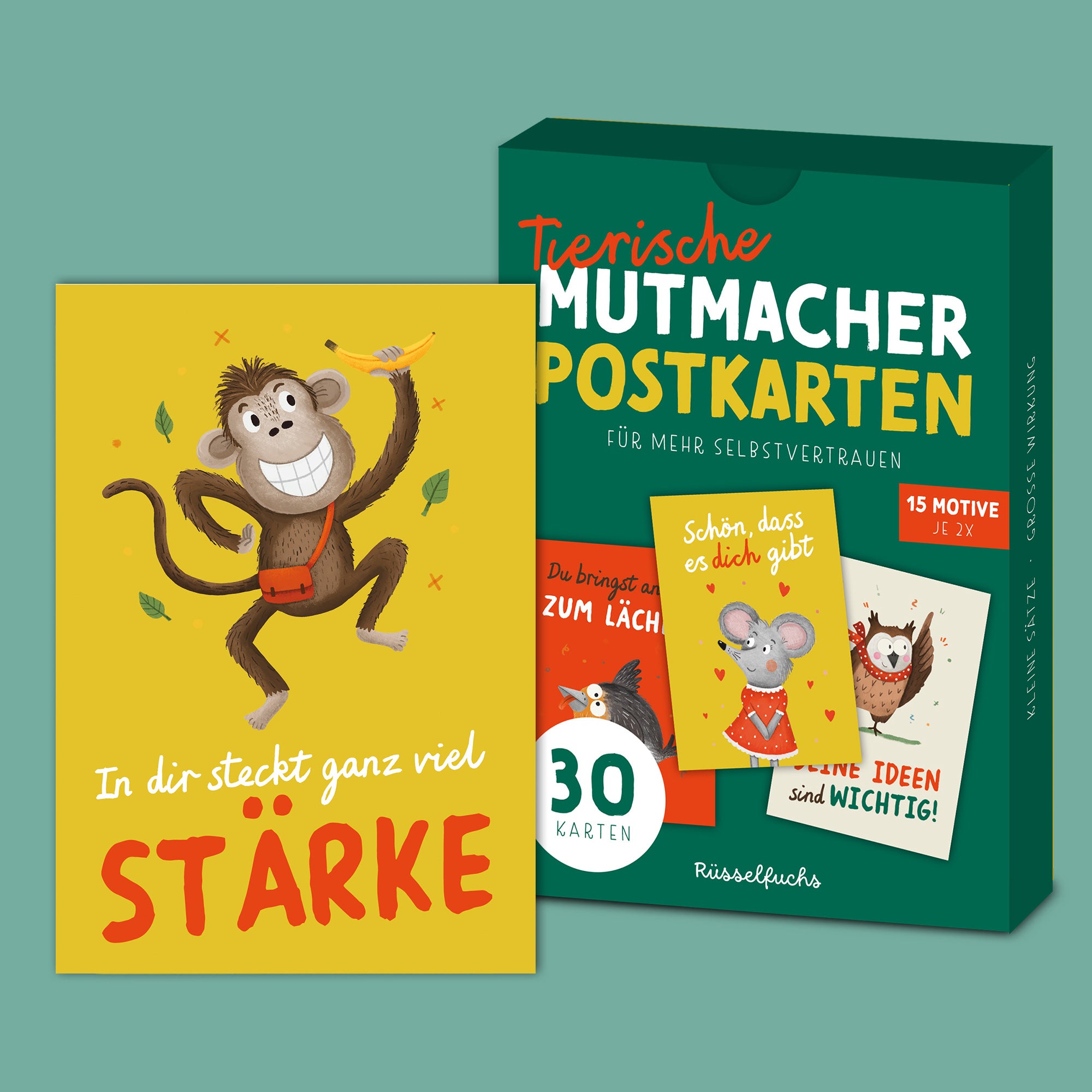 Tierische Mutmacher-Postkarten 2 | 30 Karten (15 Motive - jede Karte doppelt)