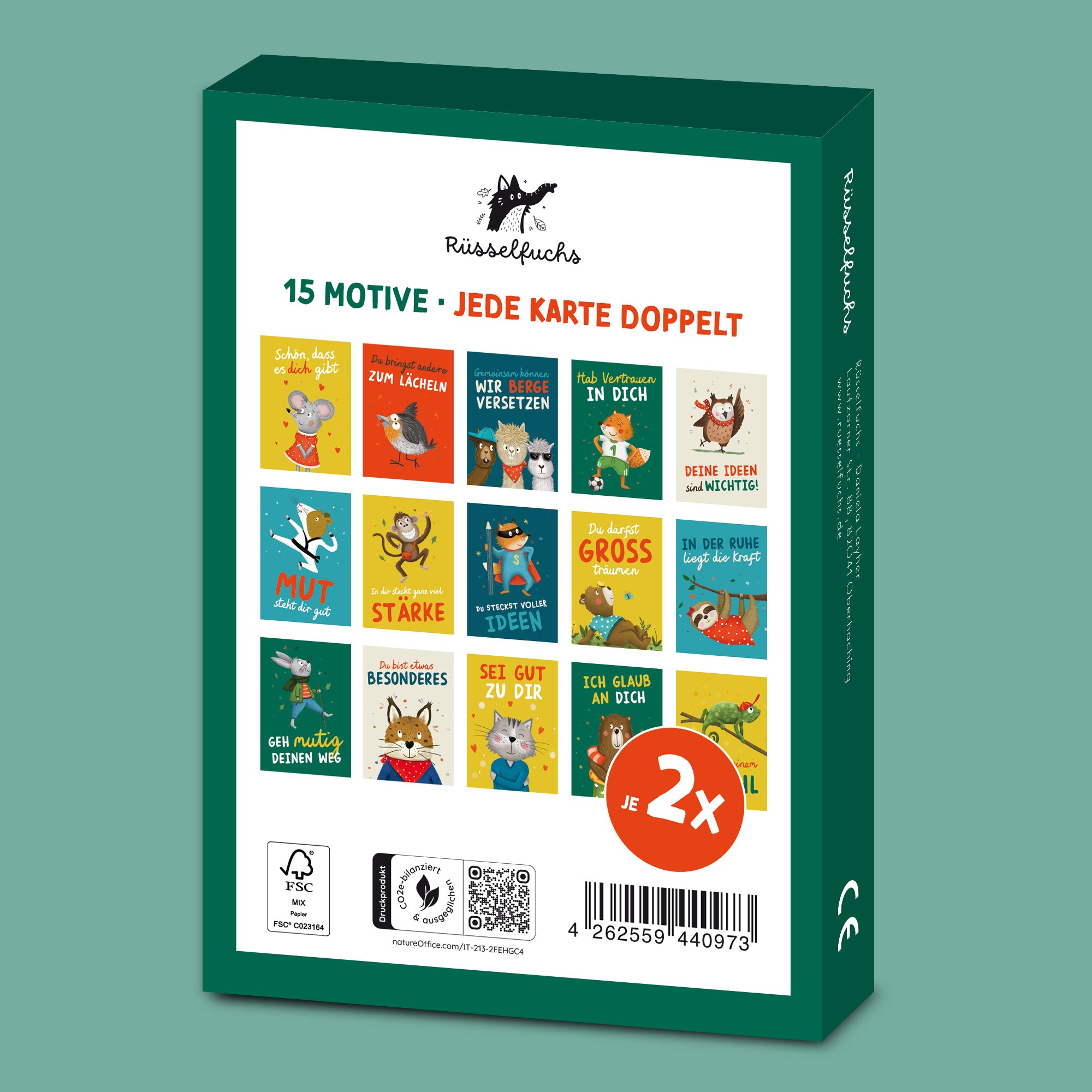 Tierische Mutmacher-Postkarten 2 | 30 Karten (15 Motive - jede Karte doppelt)