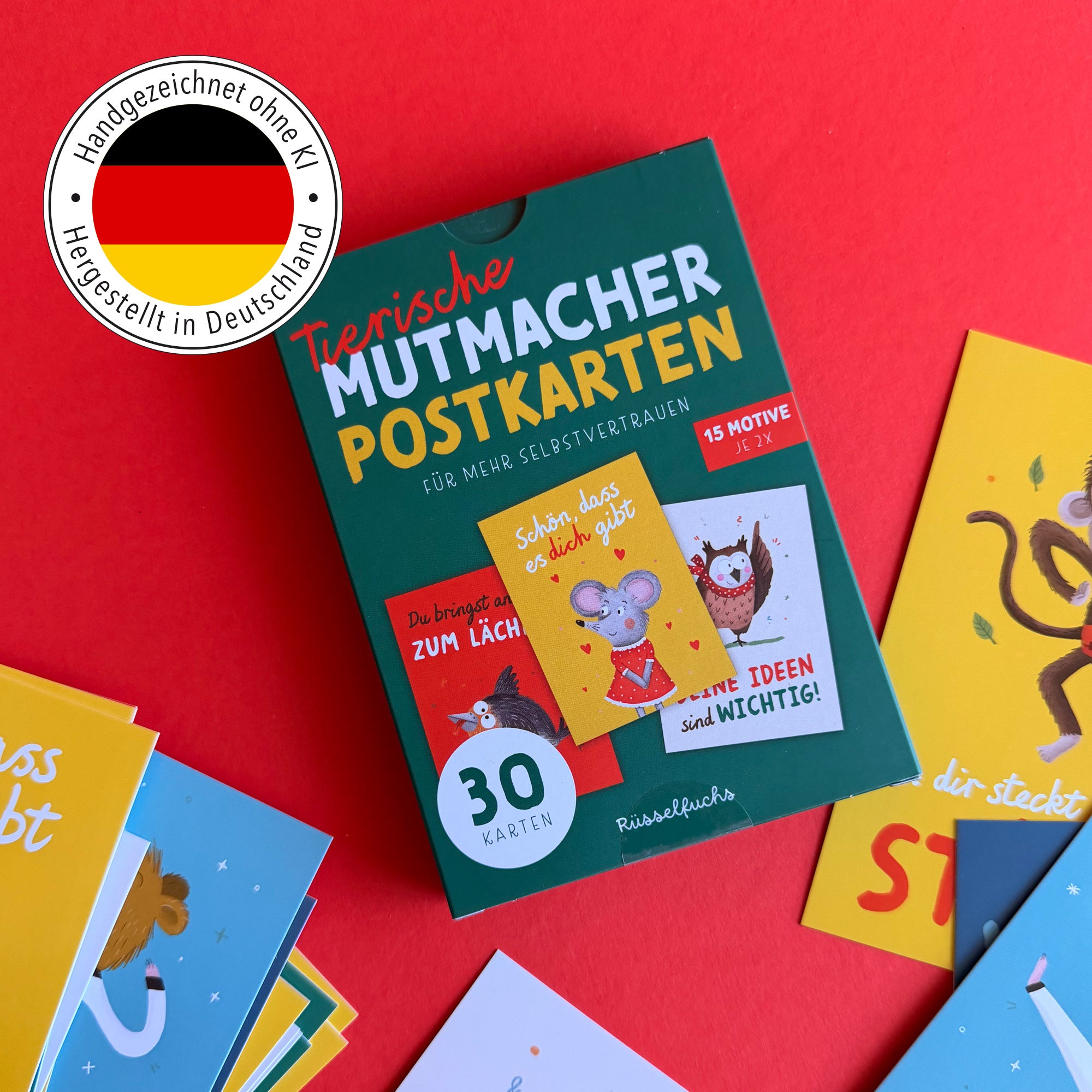 Tierische Mutmacher-Postkarten 2 | 30 Karten (15 Motive - jede Karte doppelt)