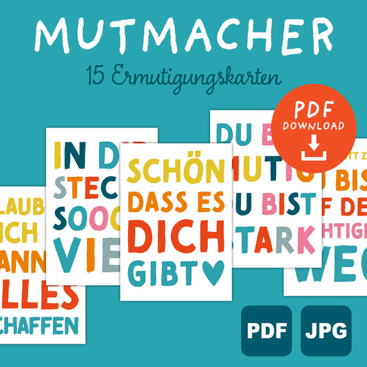 Mutmacher Postkarten weiß | 15 Motive | PDF Download