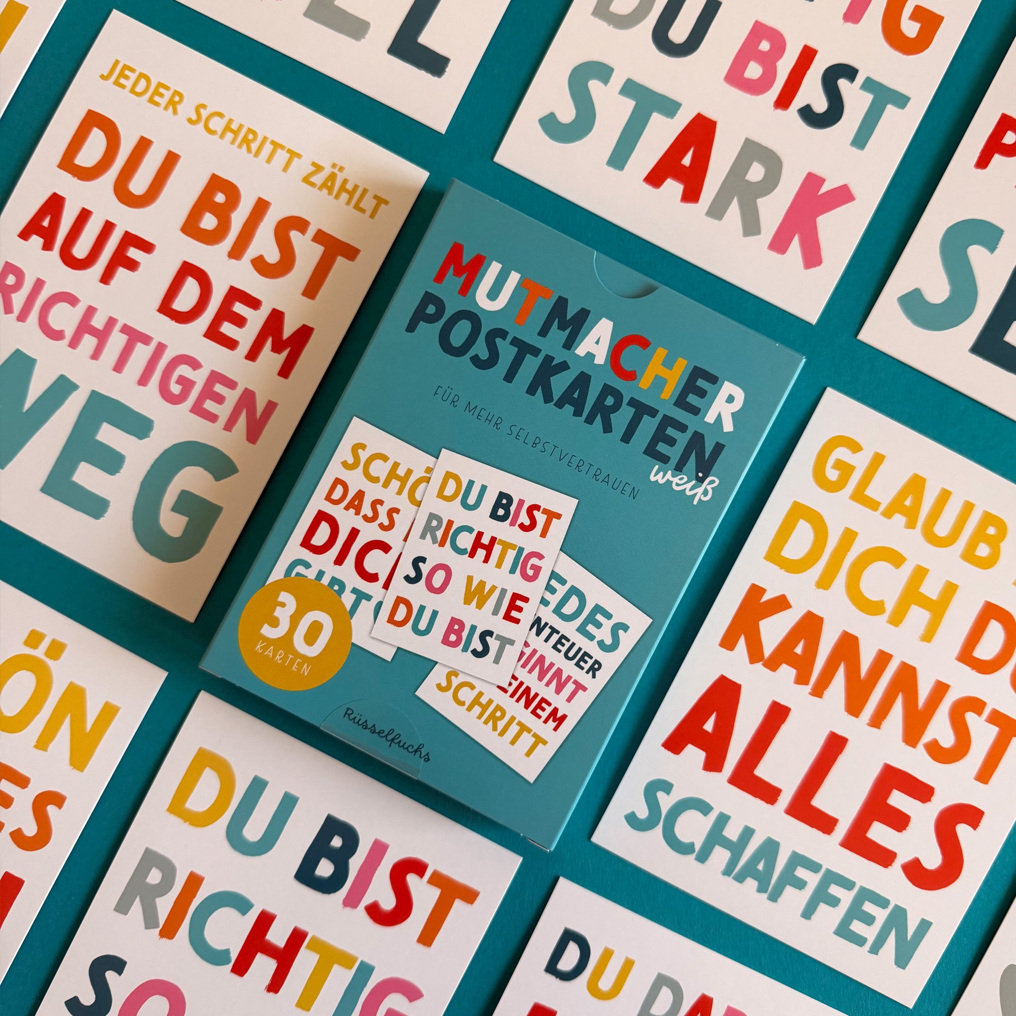 Mutmacher-Postkarten WEISS | 30 Karten (15 Motive - jede Karte doppelt)
