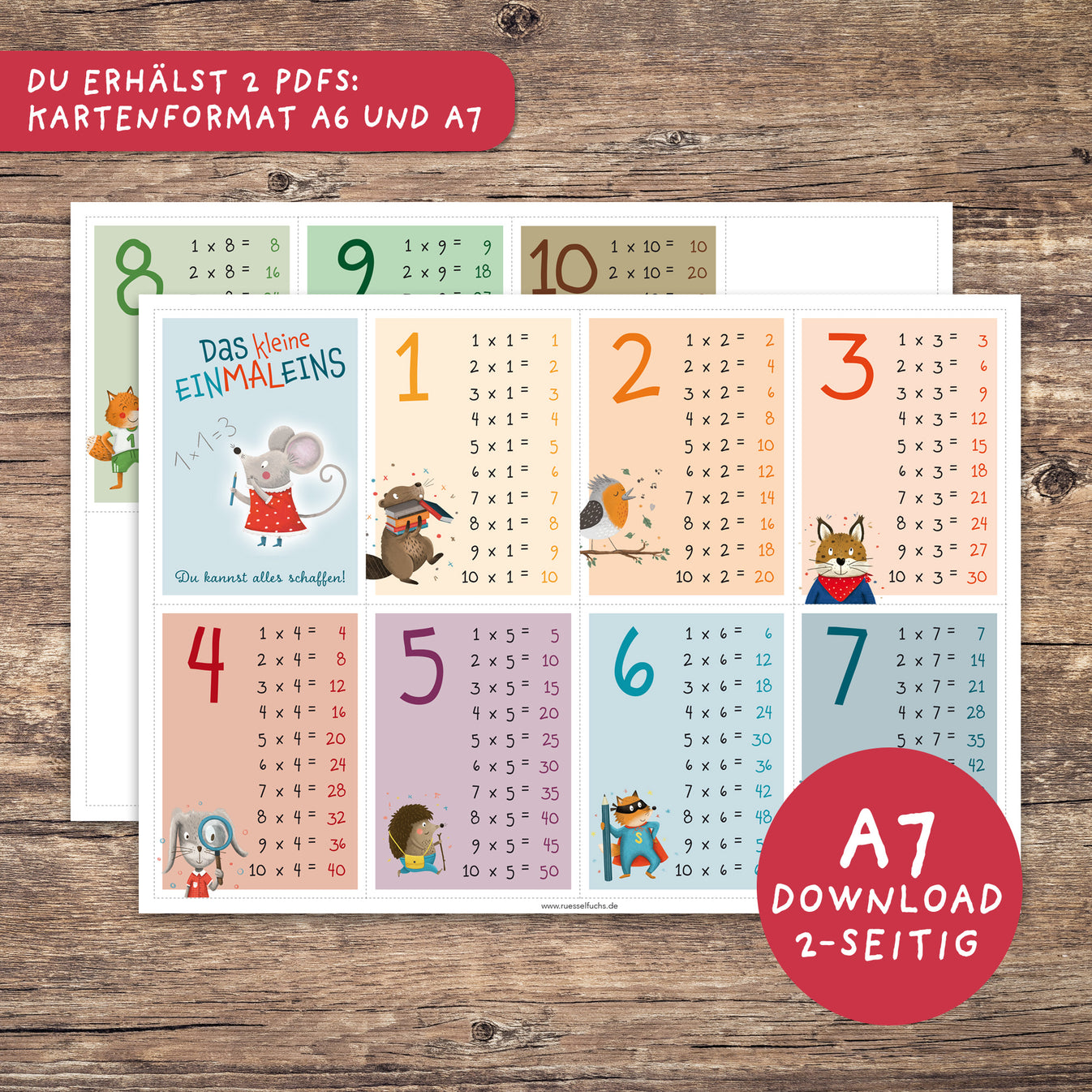 Einmaleins-Karten 1–10 für Kinder | PDF Download – Rüsselfuchs