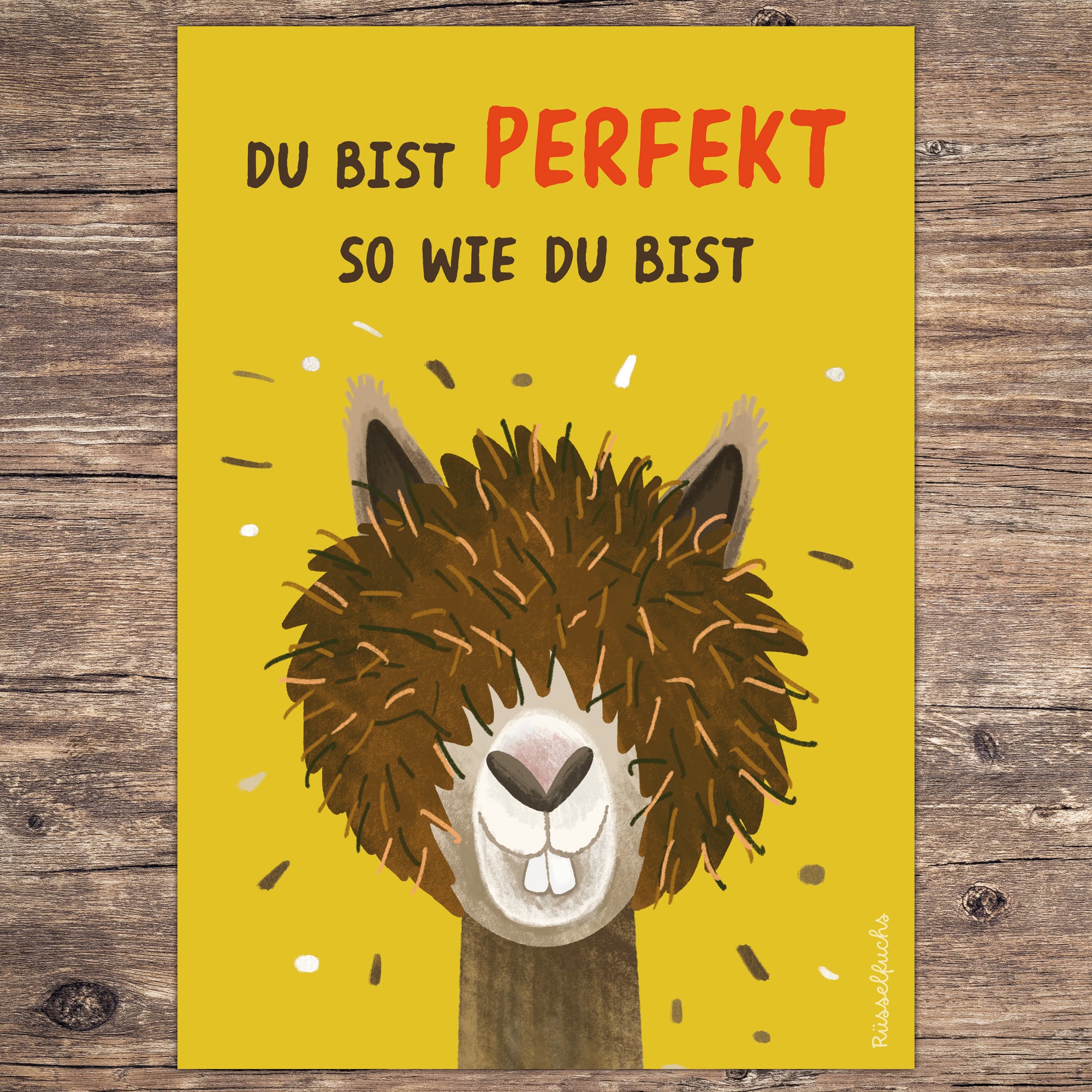 Kinderposter mit Alpaka und der Aufschrift „Du bist perfekt so wie du bist“. Motivierendes Mutmacher-Poster als PDF-Download für mehr Selbstvertrauen und Selbstliebe.
