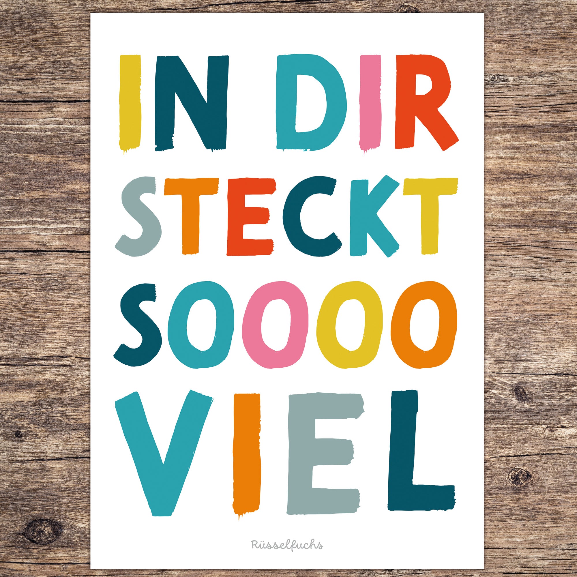 Mutmacher-Poster für Kinder mit der Aufschrift „In dir steckt soooo viel“ als PDF-Download. Farbenfrohes Motiv zur Stärkung von Selbstvertrauen und Selbstwert im Kinderzimmer oder Klassenzimmer.
