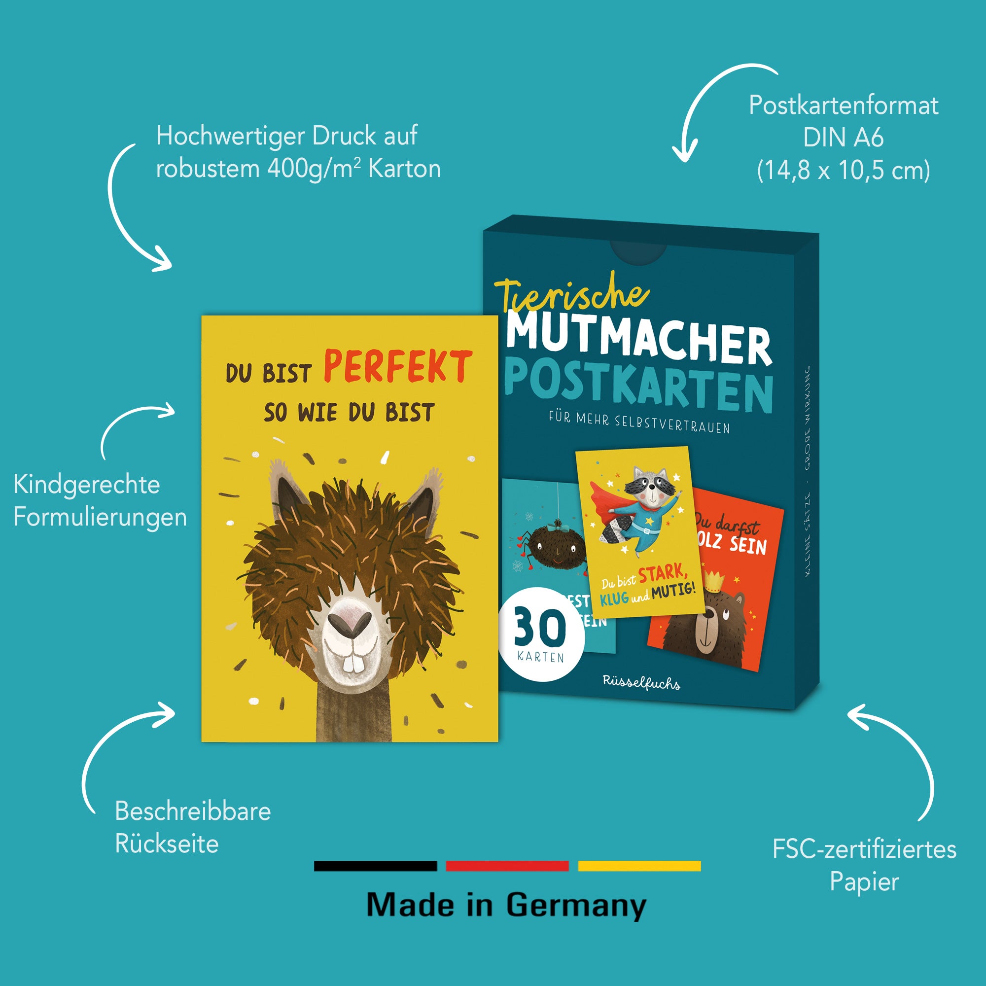 Tierische Mutmacher-Postkarten | 30 Karten (15 Motive - jede Karte doppelt)
