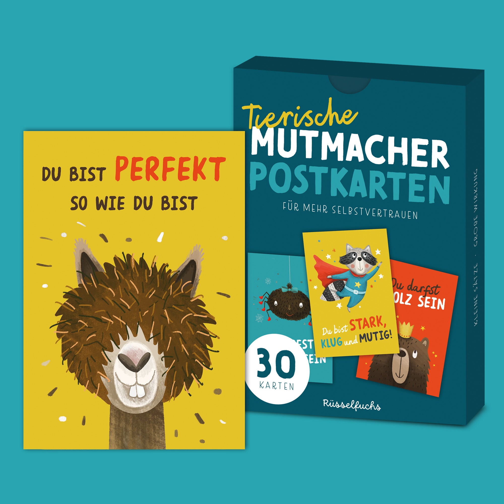 Tierische Mutmacher-Postkarten | 30 Karten (15 Motive - jede Karte doppelt)