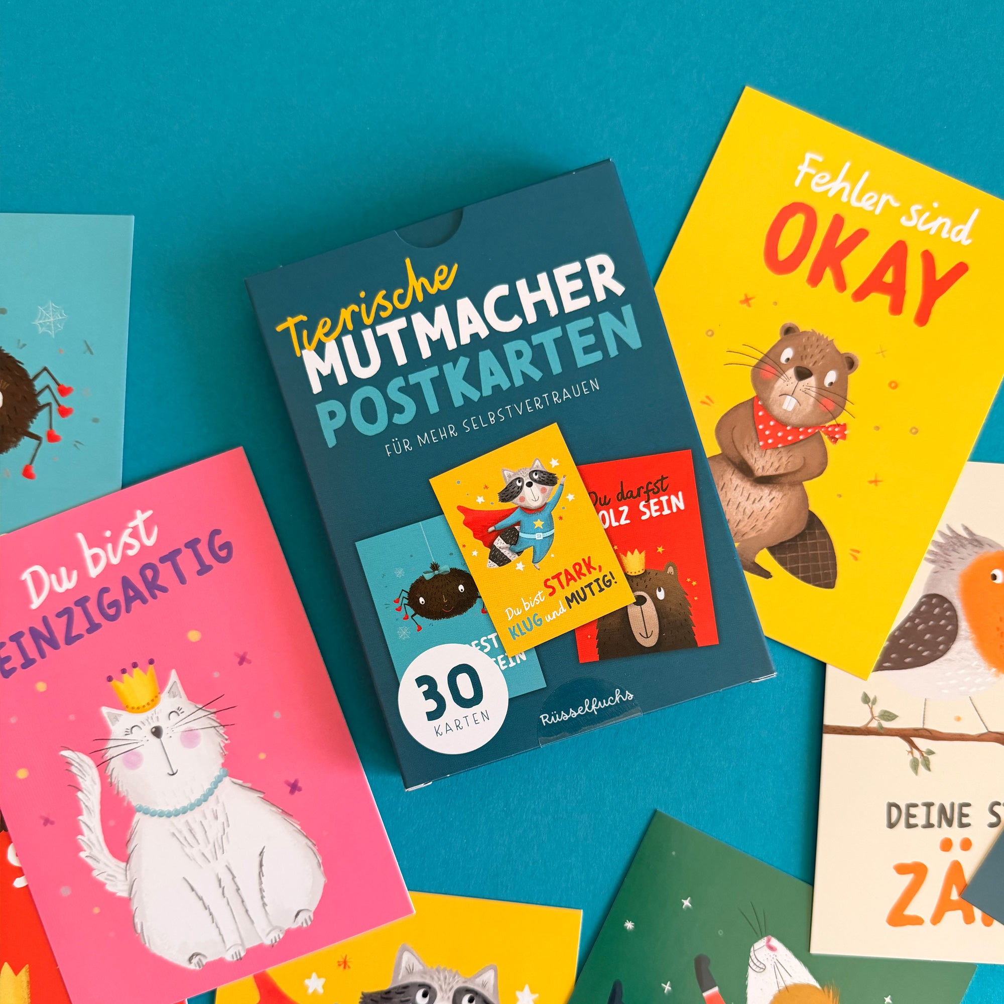 Tierische Mutmacher-Postkarten | 30 Karten (15 Motive - jede Karte doppelt)