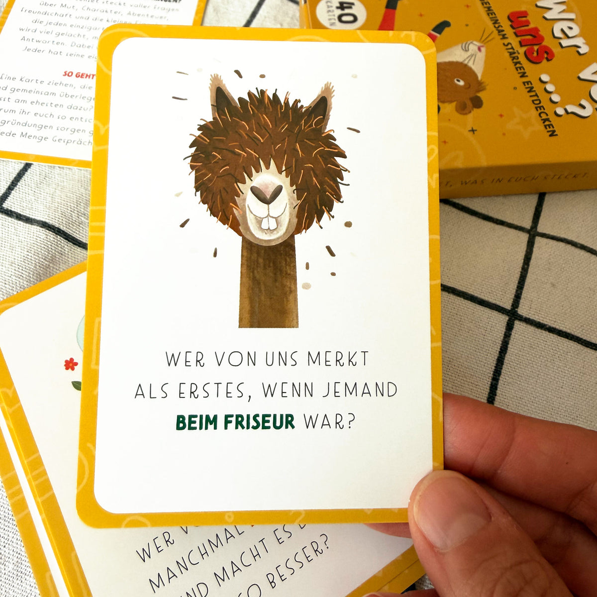 wer von uns kartenspiel alpaka frisur